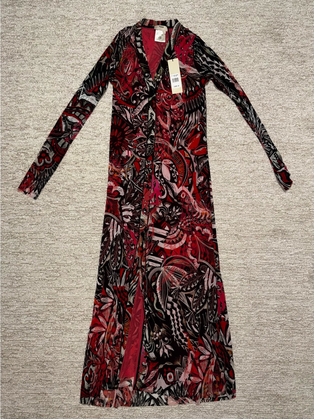 Long Sleeve Red & Black Printed Maxi Dress